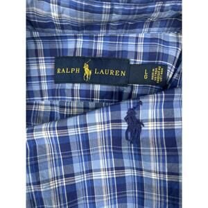 Polo Ralph Lauren Plaid Button Up down Shirt Men Large Blue Pony Long Sleeve EUC